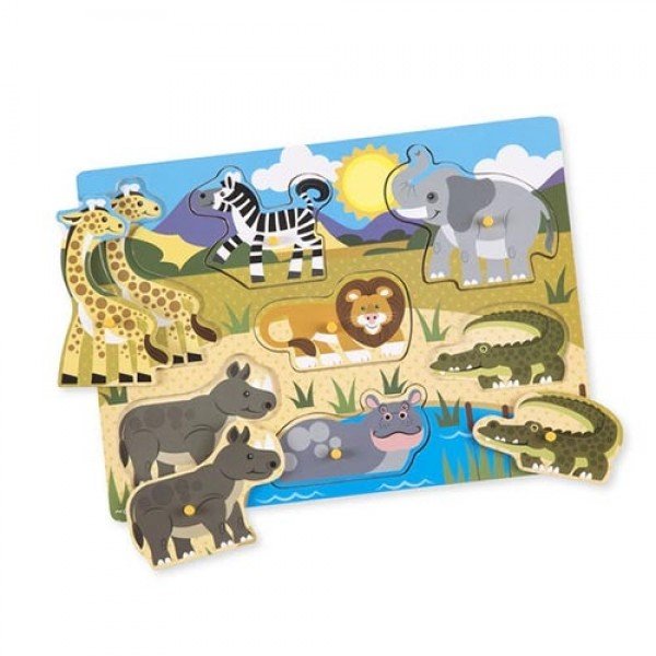 01 MELISSA & DOUG Safari Peg Puzzle - 7 Pieces