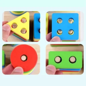 Wooden Sorting & Stacking Educational Toys for Toddlers, Shape Color Recognition Education Puzzle Stacker for 1 2 3 Year