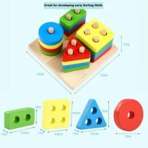 Wooden Sorting & Stacking Educational Toys for Toddlers, Shape Color Recognition Education Puzzle Stacker for 1 2 3 Year